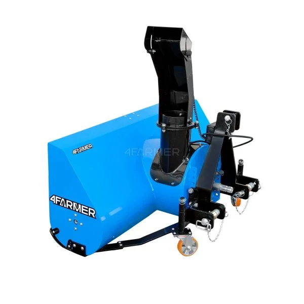Niebieska odśnieżarka wirnikowa na przód ciągnika 4Farmer z boku